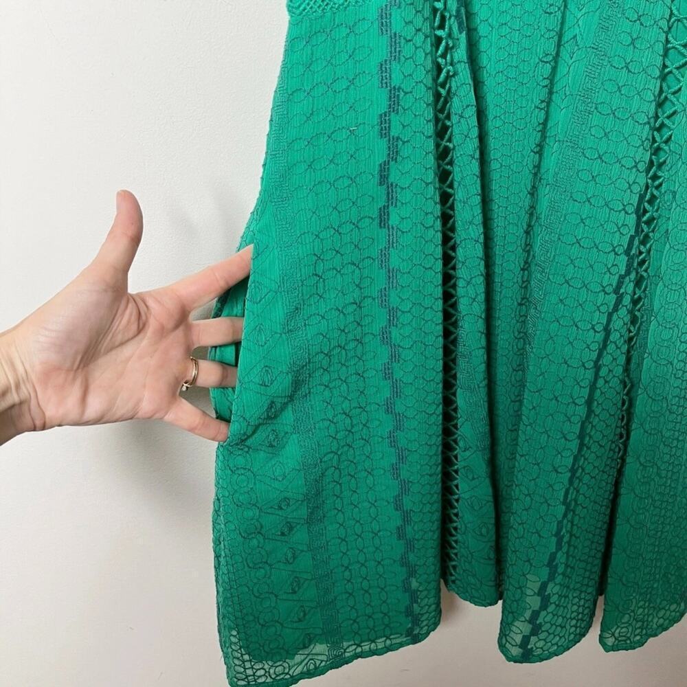 Free People Women Wherever You Go Mini Dress 0 Green Sleeveless Cut Outs Lace - Picture 5 of 13